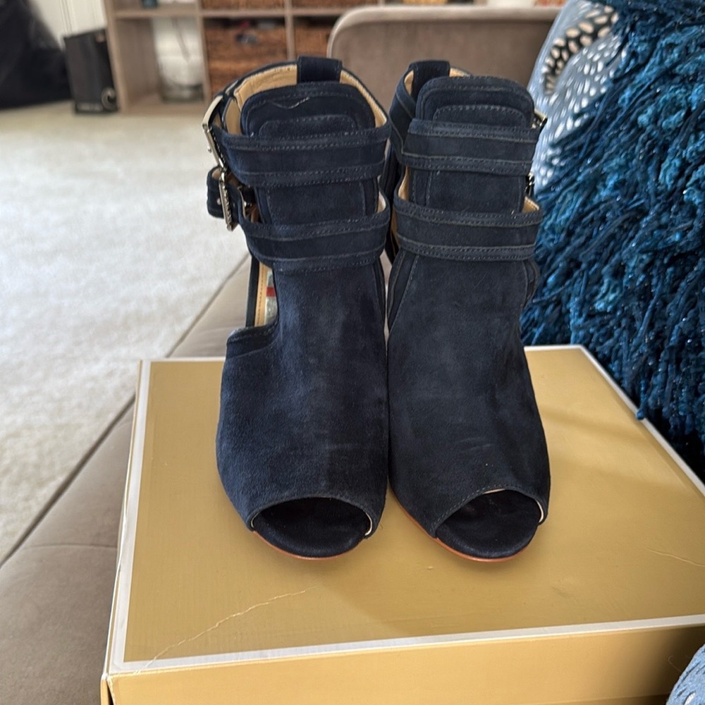 Michael Kors Blaze Open-Toe Suede High-Heel Booties Brown Sz. 7.5